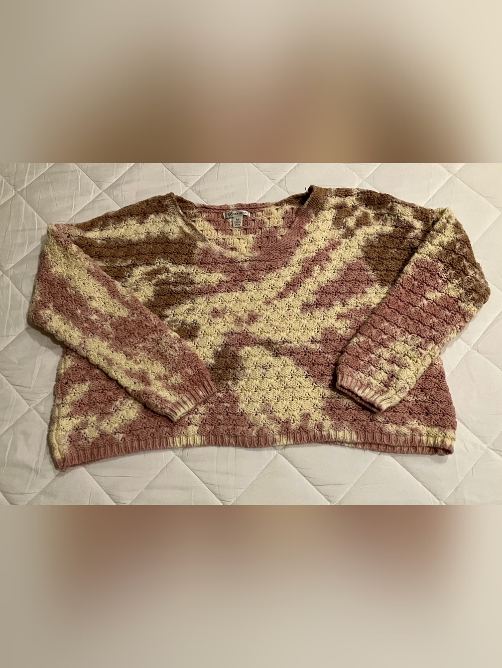 Cozy Cropped Knit Sweater in Dusty Pink and Cream